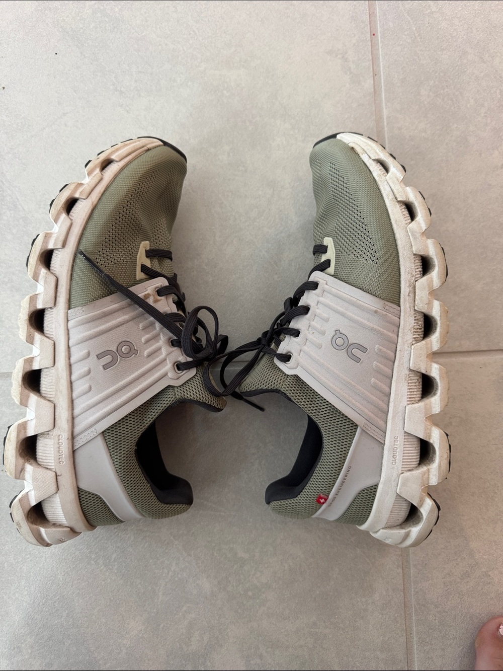 On Running Olive Green and White Cloudace Performance Sneakers